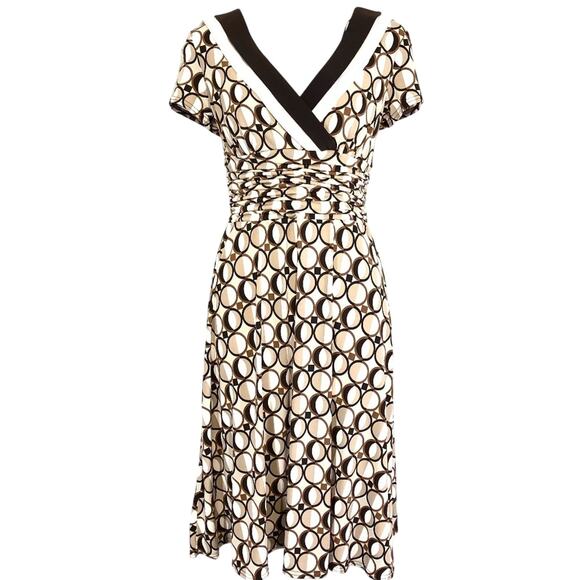 Sandra Darren Womens Brown V-Neck Y2K Beige Stretch Knit V-Neck Dress sz 6 - Picture 1 of 8